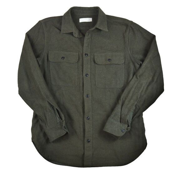 Everlane Shirt Mens Small Olive Green Heavyweight Overshirt Brush Flannel - Picture 2 of 8